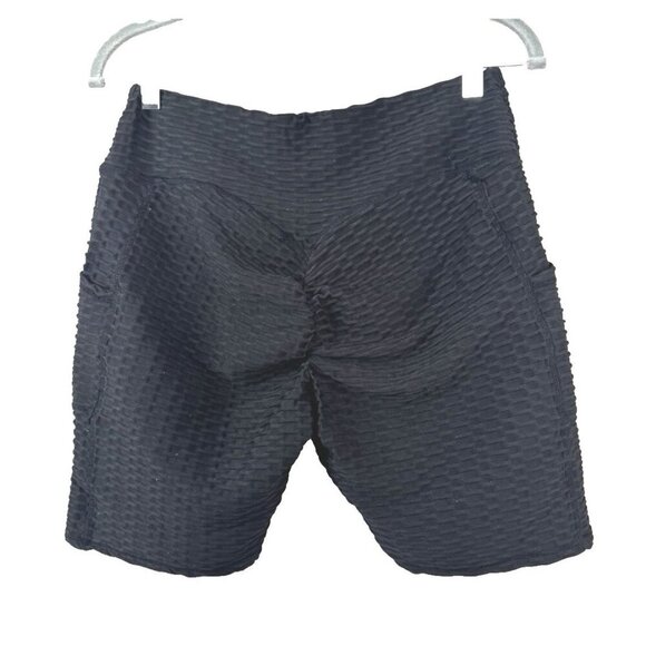 Black Scrunch Butt Bike Shorts XL Ruched Athleisure Gym Pocket Core BBL - Picture 2 of 7